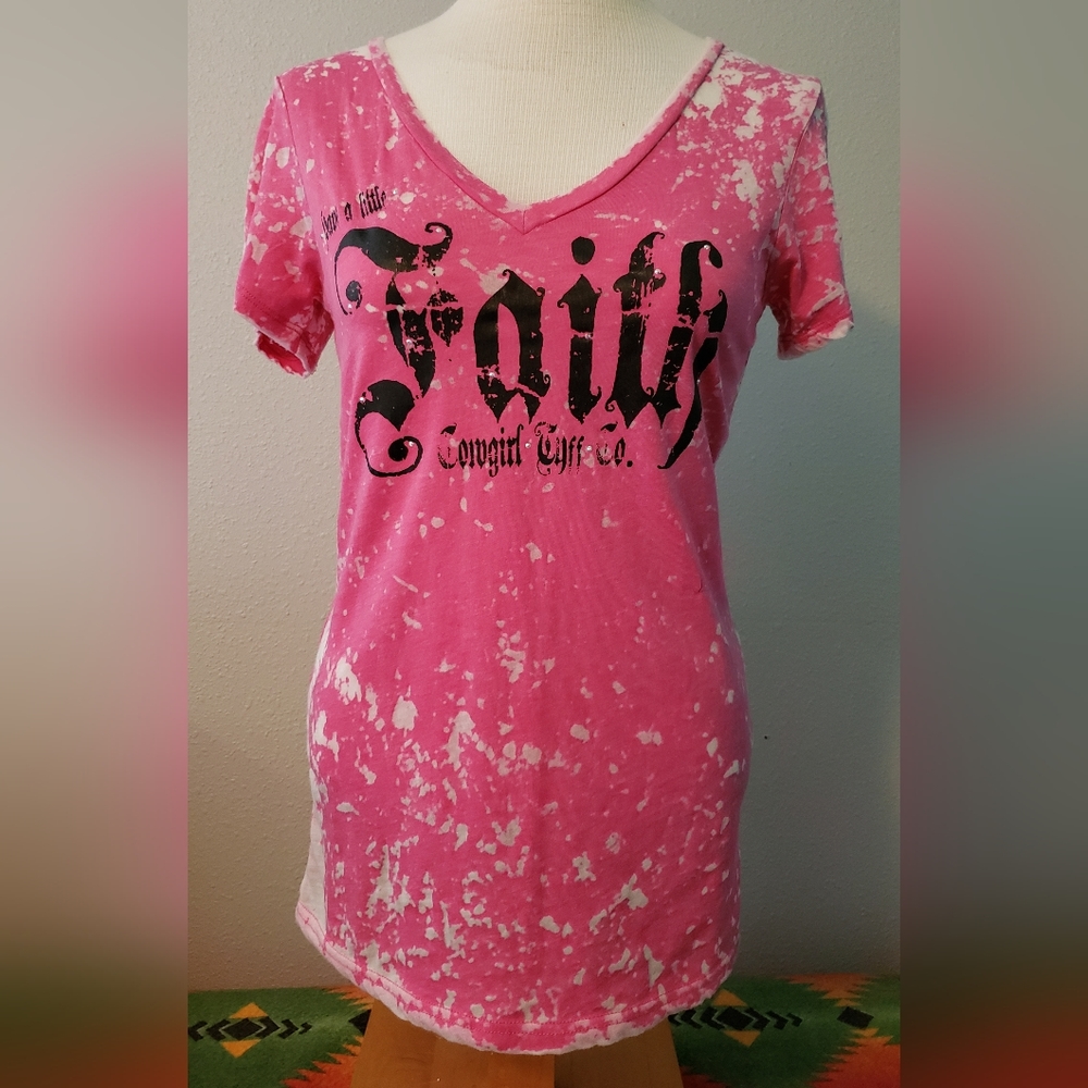 Cowgirl Tuff Pink Burnout/Tie-dye Shirt - Size Large